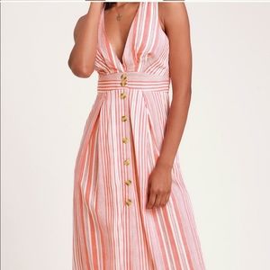 LuLus coral colored stripe dress size M